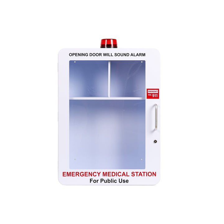 Emergency Medical Station | AED & Naloxone Wall Mount Cabinet Designed to Store AED's, Naloxone Overdose Kits, Bleeding Control Kits & First Aid Kits for Public Spaces