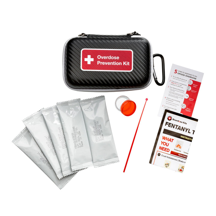 FYL Test Strip Opioid Overdose Prevention Kit - Includes 5 FYL Test Strips, Hardshell Case, Mixing Container, 10mg Spoon and Instructions